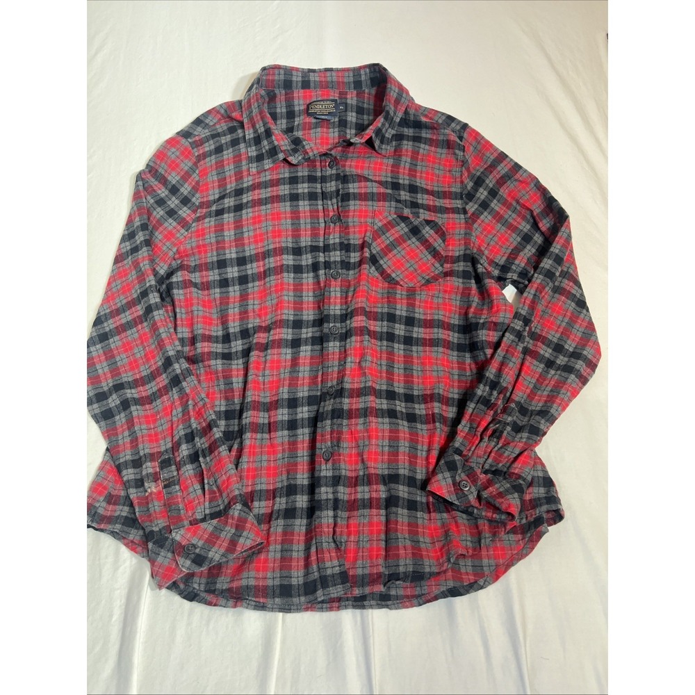 Pendleton Womens XL Red Black Plaid Cotton Flannel Button Down Shirt Long Sleeve